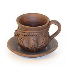 Чашка с блюдцем из красной глины 15см