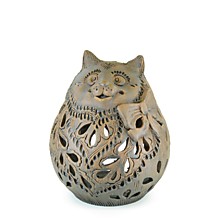Подсвечник "Кот" из красной глины 16см